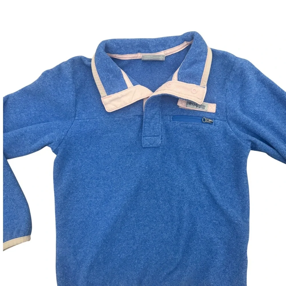 Columbia PFG Girls Blue‎ Fleece Snap Pullover Sweater XS 6/7 Mock Neck Pocket